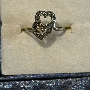 Double Heart Marcasite Sterling Silver Ring